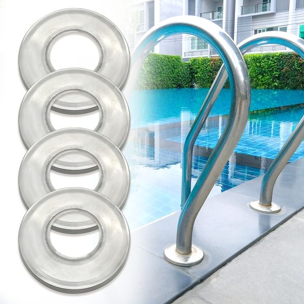 4-Pack Pool Ladder Escutcheons - Stainless Steel Escutcheon Plates for 1.9" Inground Pool Handrail Covers and Spa Ladder Tube Pool Ladder Ring Orifices