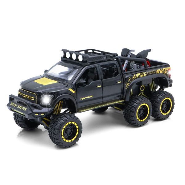 Monster Trucks for Boys - 1/24 Scale Die-Cast Metal Toy Car F150 with Sound and Light,Pickup Truck and Trailer Cars Toy Cars for 3+ Year Old Boys (Black)