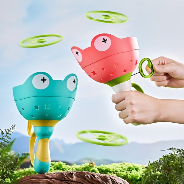 Ivtivfu Outdoor Flying Disc Launcher Toy (2PCS): Outside Catching Games for Kids Ages 4-8, Fun Toddler Toy for 3 4 5 6 7 8 Years Old Boys Girls, Creative Birthday Easter for Children Ages 3-5