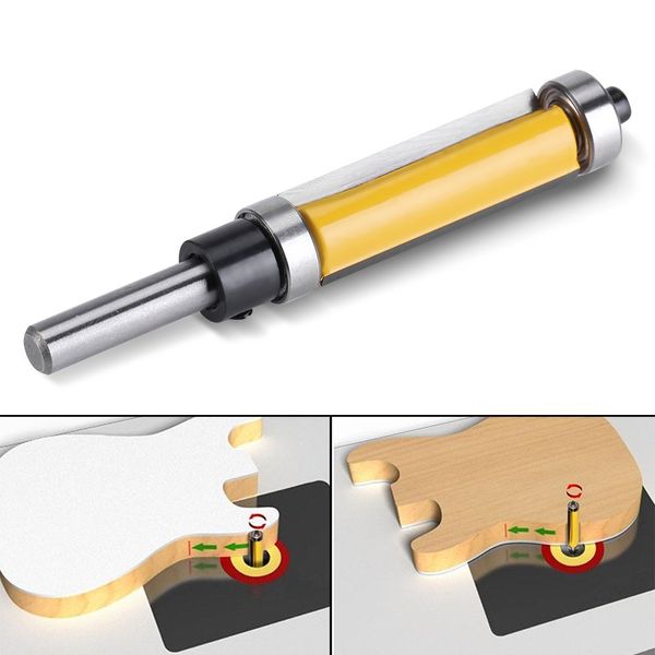 Qiilu Top Bottom Bearing Woodworking Milling Cutter Tool Carbide Trimmer Router Bit Top Bottom Bearing Woodworking Milling Cutter Tool 6.35mm (1/4") Shank Mortise Cutter Wood Router Bit Joint Pay Long 1-1/2"H * 1/4" 2 Blade Flash Engraving Milling Machine