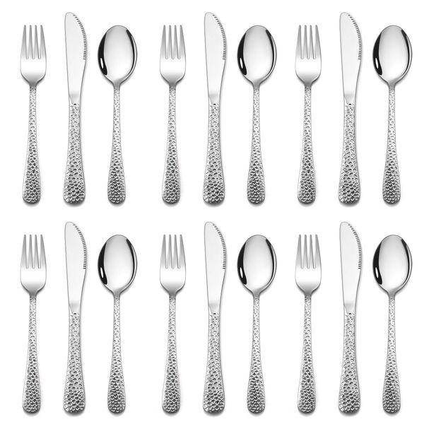 Joyfair Kids Cutlery Set, 18 Pcs Stainless Steel Childrens Cutlery Set, Toddler Silverware Set/Child Eating Utensils Set Include 6 Forks, 6 Spoons, 6 Safe Knives, Hammered Design & Dishwasher Safe