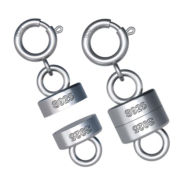 2pcs 925 Sterling Silver Magnetic Necklace Clasps and Closures, Bracelet Clasp Converter Jewelry Clasps and Closures for Jewelry Making Supplies (Silver)