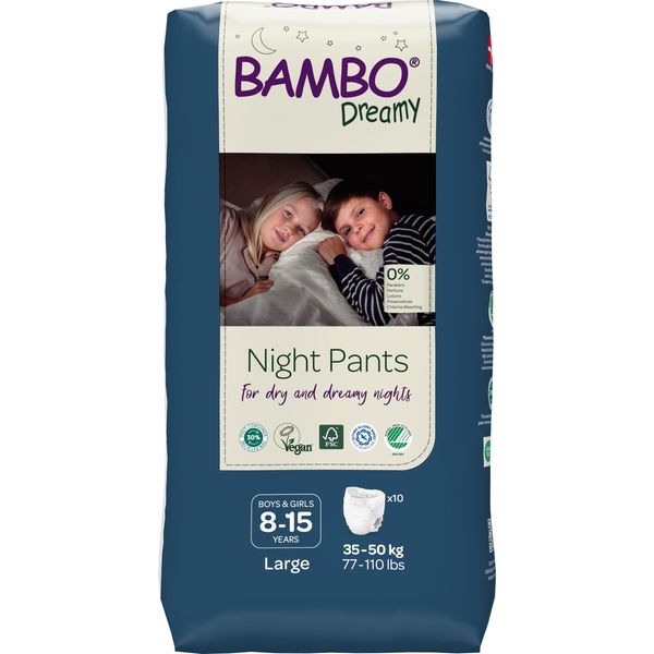 Bambo Dreamy Night Pants Nappies, Pull Up Pants, Eco Night Time Nappies Keep Beds Dry All Night, Pull Ups Training Nappies, Secure, Comfortable, Potty Training Pants, Children Aged 8-15, 35-50kg, 10PK