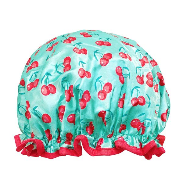 allydrew Reusable Women's Waterproof Shower Caps for Long Hair, Cherries