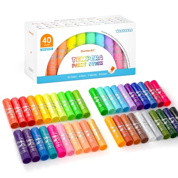 Tempera Paint Sticks,40 Colors Solid Tempera Paint for Kids, Super Quick-drying, Washable Paint, Works Great on Paper Wood Glass Ceramic Canvas