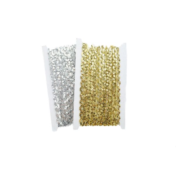 Flat Metallic Round Sequin Threaded Trim - Gold 5mm x 10m