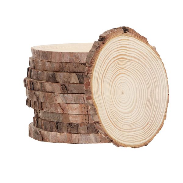 Wood Slices 10 Pieces Tree Trunk Decoration,Log Slices 13-14cm Diameter 10mm Thick,undrilled Wooden Discs,for Crafts,Wedding, Christmas Decoration,with Twine and Claw Nails.