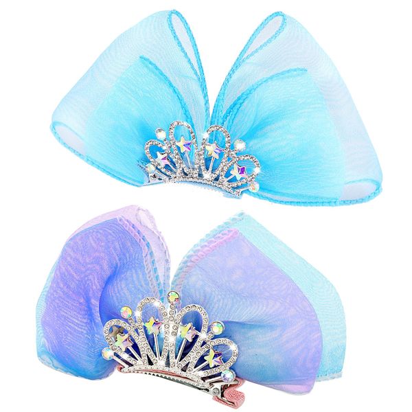 WLLHYF Diamond Crown Hair Pin Bow Hair Clips Gradient Metal Side Hair Barrette Princess Headband Mini Birthday Crown Hair Styling Headdress Accessories for Girls Kids (Gradual purple + Blue)