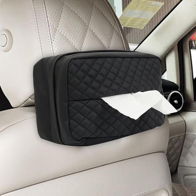 Large Car Tissue Holder, Car Napkin Holder Cover Fit 120 Standard Size Tissue Box - Facial Tissue Holder for Auto Headrest, Car Tissue Dispenser Better Way to Position Standard Size tissue Box - Black