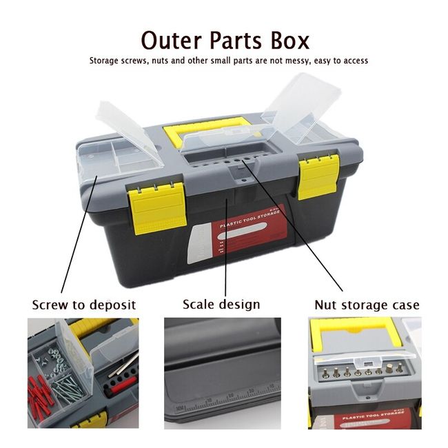 portable 13-Inch Tool Box With Lid Plastic Tool and Hardware