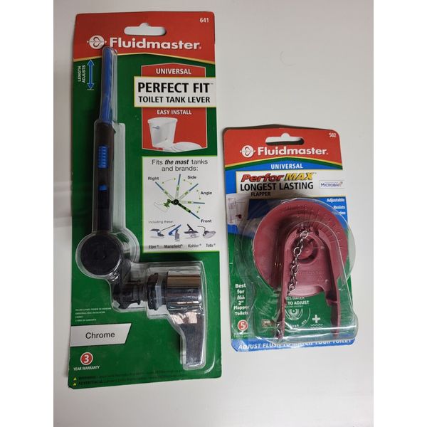 Fluidmaster Perfect Fit 641 Chrome Toilet Tank Lever & Perfor Max Flapper NEW