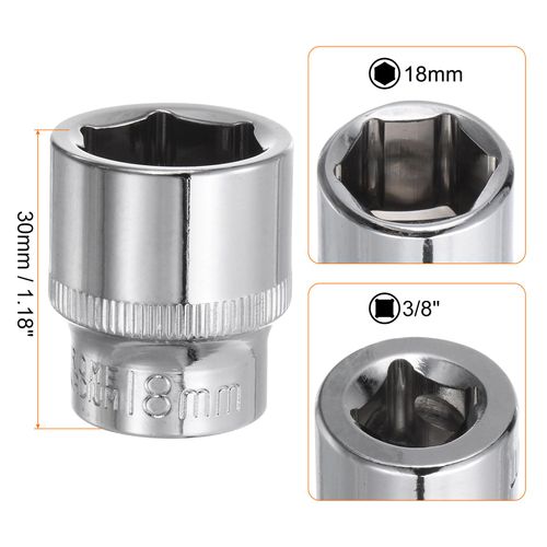 HARFINGTON 6-Point Socket 3/8" Drive 18mm Deep 1.18" Length 45# Steel Metric Square Drive Sockets Polishing Chromed Sockets for Car Repair Mechanical Maintenance Home Use