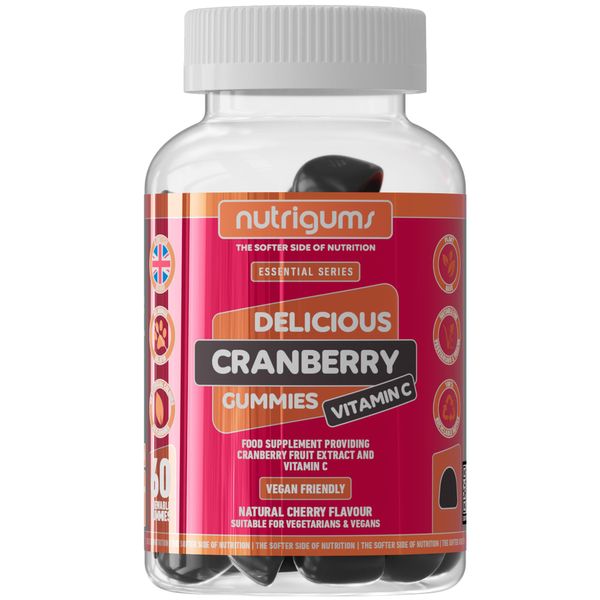 Cranberry & Vitamin C Gummy | Cherry Flavour | 60 Vegan Gummies | Cranberry Extract 9000mg (25% Proanthocyanidins) + Vitamin C 80mg | High Strength | UTI support for Women & Men by NUTRIGUMS®