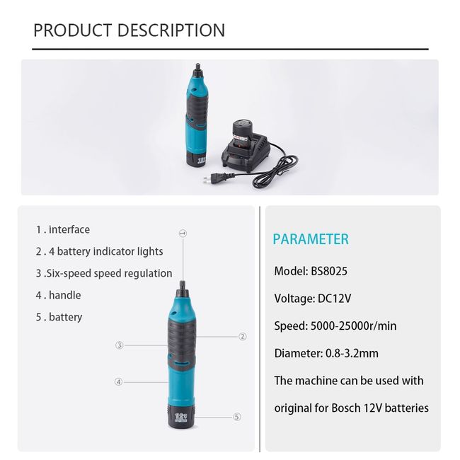 5 Speed Cordless Electric Mini Grinder Rotary Tool Drill