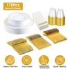 175Pcs Disposable Gold Plastic Plates Cups Spoon Knife Napkins Dinnerware Party