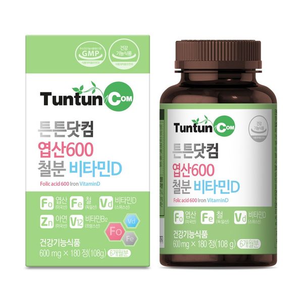 Tundun.com Folic Acid 600 Iron Vitamin D [6 Months' Supply], 108g, 1ea, 180 Tablets