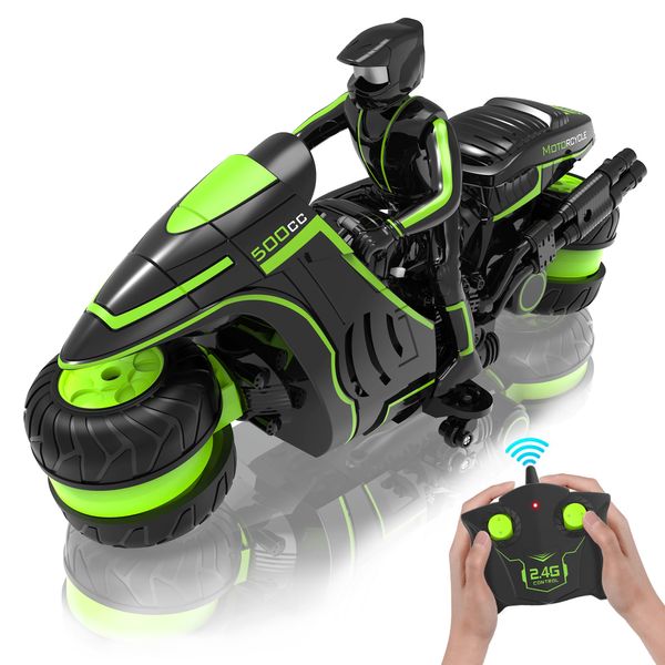 Eulogia Remote Control Motorcycle, Remote Control Motocross Toys - 360° Spinning Wheel Stunt Motorcycle - High Speed Car Toys with Riding Model - Gift for Kids Over 5+Years Old Boys Girls