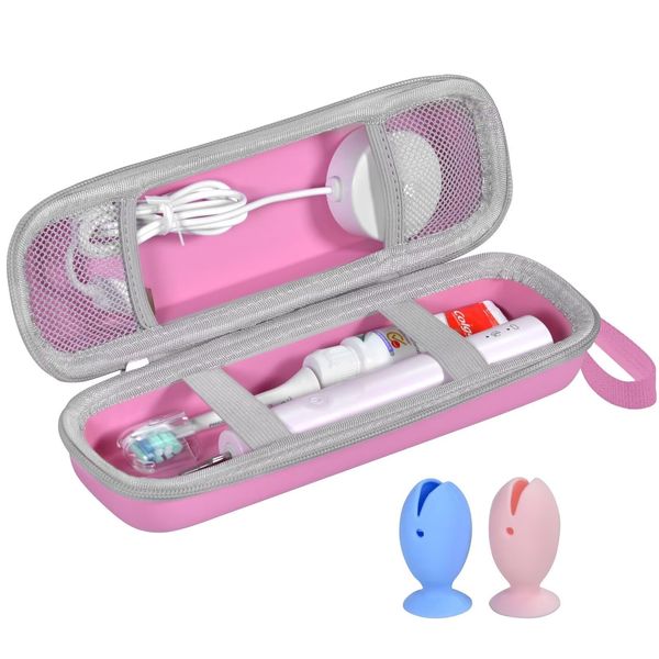 TUNYINSH Travel Case for Oral-B/Oral-B Pro/Phlips Sonicare Electric Toothbrush with 2pcs Toothbrush Heads Cover Cap, Portable Hard Protective Storage Bag with Accessories Storage (Pink)