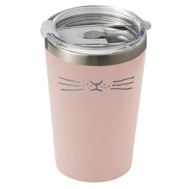 Nnma NN-1604 Convenience Store Tumbler, Cat Cup with Lid, Cat Tumbler, Hot & Cold Insulated, Stainless Steel, Vacuum Insulated, Double Wall Structure, Cup Holder, 12.5 fl oz (370 ml), Pink, Coffee, Takeout, Cat Miscellaneous Goods