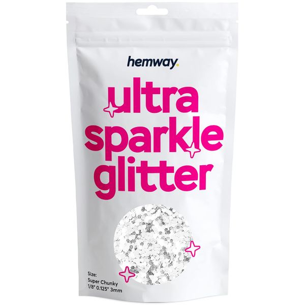 White Super Chunky Ultra Sparkle Glitter, 100g / 3.5oz Glitters Powder Packs for Resin, Craft Glitter for Tumblers Candle Slime, Festival Body Face Nail Glitter White