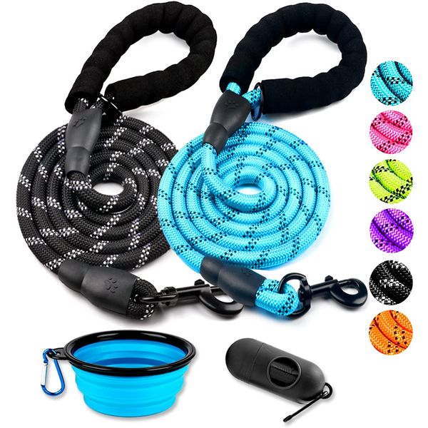 COOYOO 2 Pack Dog Leash 2/5/6 FT Heavy Duty - Comfortable Padded Handle - Reflective Dog Leash for Medium Large Dogs with Collapsible Pet Bowl