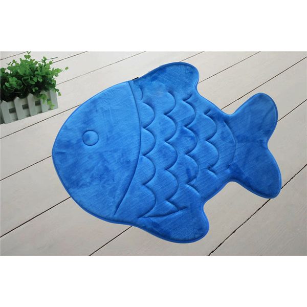 WPM WORLD PRODUCTS MART Memory Foam Bath Mat-Incredibly Soft and Absorbent Rug, Cozy Velvet Non-Slip Mats Use for Kitchen or Bathroom (22 Inch x 27 Inch, Blue Fish)