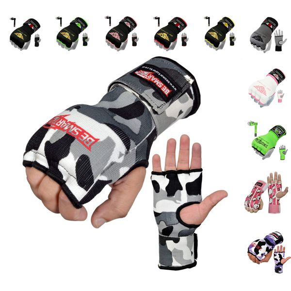 Gel Inner Hand Wraps Boxing Gloves Bandages Muay Thai, MMA, UFC, Kick Boxing Protective Gear Pair (Gray Camo, Large)