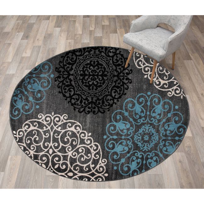 Rugshop Round Carpet Floral Jute Round Rugs for Living Room Gray 6'6" Round Rug