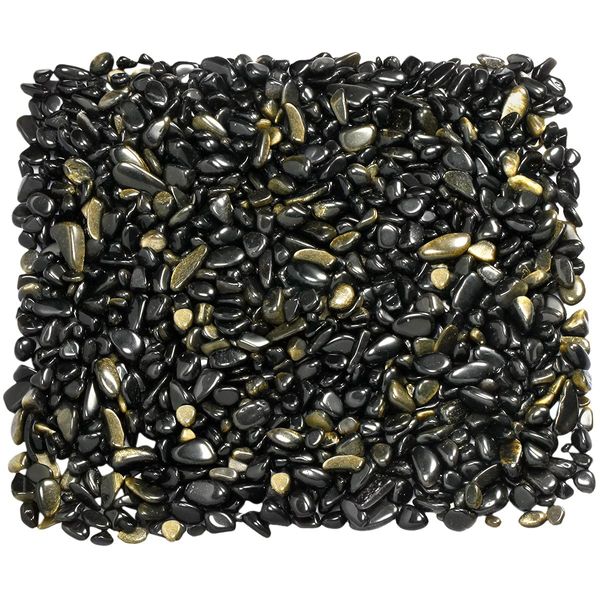 KYEYGWO Gold Obsidian Tumbled Chips Crushed Natural Stone for Decoration, Crystal Quartz Gravel Garden Decorative Stones 1 Pound(460 Gram)