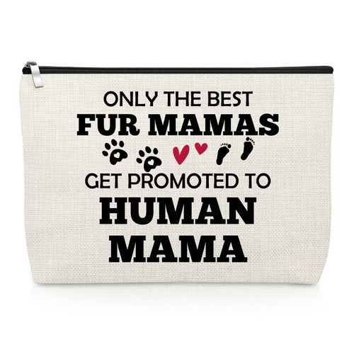 Best Fur Mama Makeup Bag Promoted to Mom Cosmetic Bag for Dog Lovers Wife Friend Sister Mother to Be Gift Pregnancy Announcement Reveal for New Mother Mum Cosmetic Travel Pouch Dog Mom Presents