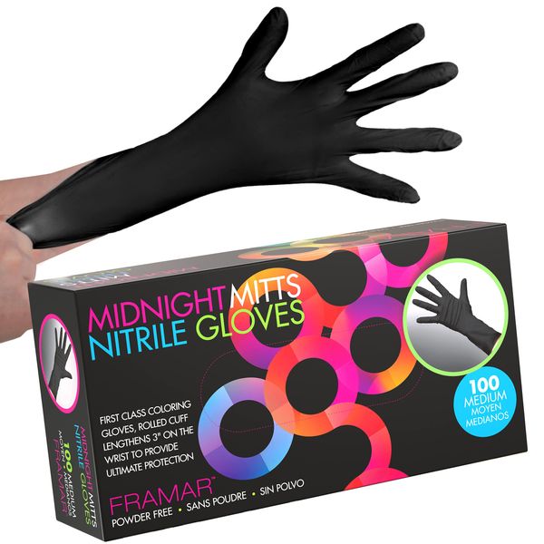 FRAMAR Black Nitrile Gloves Medium – Black Disposable Gloves Medium, Black Gloves Disposable Medium, Non Latex Gloves Medium, Latex Free Gloves Medium, Mechanic Gloves, Mechanics Gloves – 100 Pack