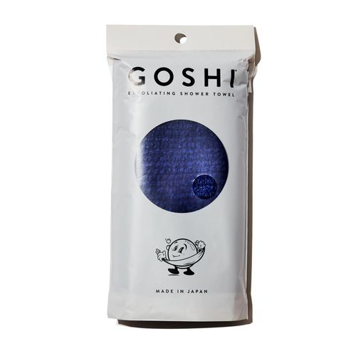 GOSHI Exfoliating Shower Towel - Rip-Resistant Exfoliating Washcloth for All Skin Types - Indigo Blue - Made in Japan