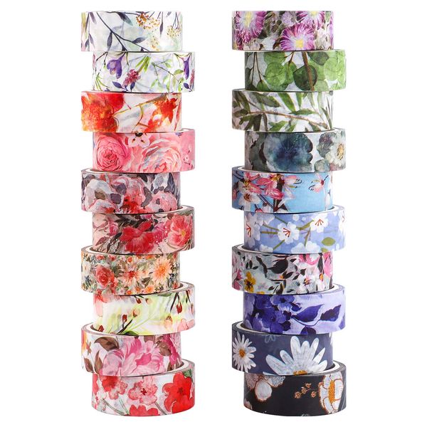 Gukasxi 20 Rollen Washi Tape Set Blumen Washi Masking Tape Dekorative Klebeband für Scrapbooking, Geschenkverpackung