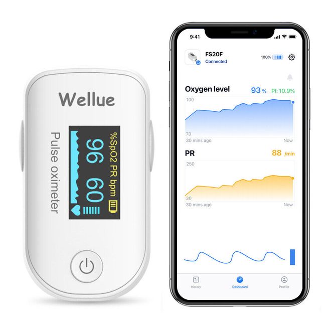 Finger Pulse Oximeter Blood Oxygen Saturation PR Monitor with Batteries，free App