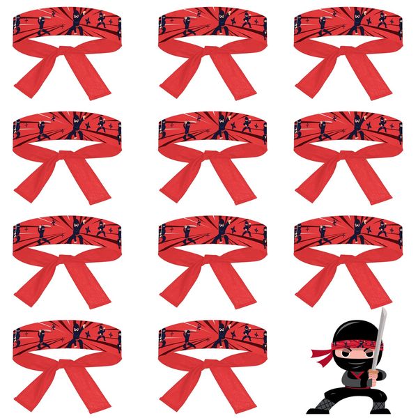 ZOIIWA 12 Pcs Karate Headband for Kids, Adults Party Supplies - 2.9 Feet Long Red Headbands, Themed Decorations and Favors