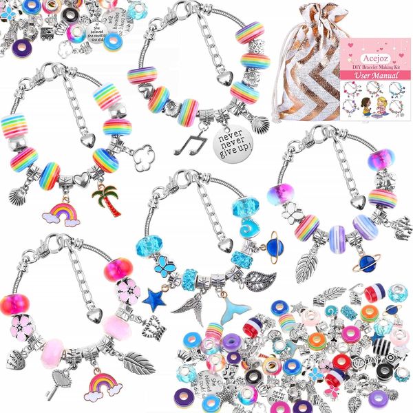 Acejoz 85 Pcs Charm Bracelet Making Kit, DIY Charm Bracelets Beads for Girls, Adults and Beginner Jewelry Making Kit