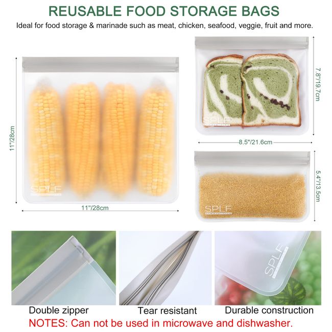 Reusable Food Storage Bags, 8 Pack Reusable Freezer Bags, 4 Leakproof  Reusable Sandwich Bags, 4 Reusable Snack Bags, Silicone and Plastic Free  Reusable Ziplock Bags for Veggies Fruit Meat Lunch