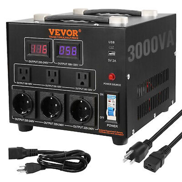 VEVOR 3000W Voltage Converter Transformer Step Up/Down 220V-110V /110V-220V CE