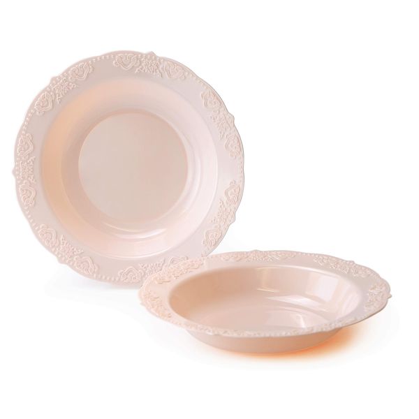 " OCCASIONS " 40 Pieces Plates Pack, Vintage Party, Disposable Wedding Party Plastic Bowls (10 oz Soup Bowl, Portofino in Light Pink)