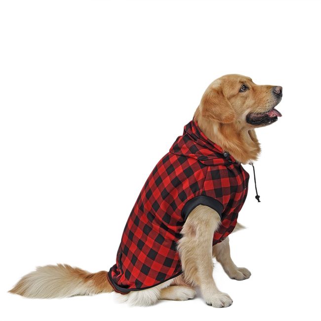 PAWZ Road Large Dog Plaid Shirt Coat Hoodie Pet Winter Clothes Warm and Soft Red XL