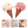 Shower Wash Sponge 2Pcs Ice Cream Bath Shower Loofah Sponge Mesh Pouf Shower Ball Exfoliating Shower Sponge Loofa Loufa Puff Scrubber for Men Women Bathroom Body Wash Scrubber