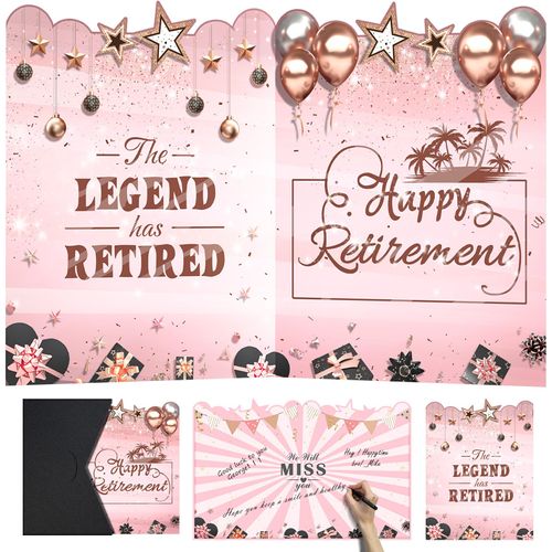 Jumbo Retirement Card for Signing, Large Retirement Cards for Women Coworker Teacher, Giant The Legend Has Retired Guest Book Greeting Card With Envelope, Rose Gold Pink Happy Farewell Decoration