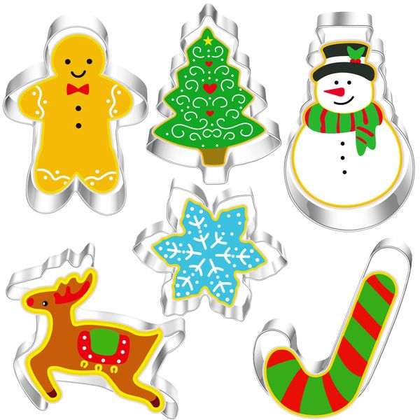 RMMD Christmas Cookie Cutter 6 Pack Stainless Steel Biscuits Cutters Xmas Cookie Cutters Set Gingerbread Tree Snowman Reindeer Cookie Cutters Christmas Pastry Cutters for Baking