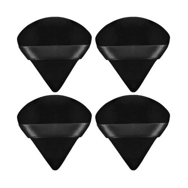 DFsucces Powder Puff, Sponge Puff, Makeup Puff, Soft, Absorbent, Wet and Dry Use, Fan Shape, Black, Makeup Tool, Set of 4