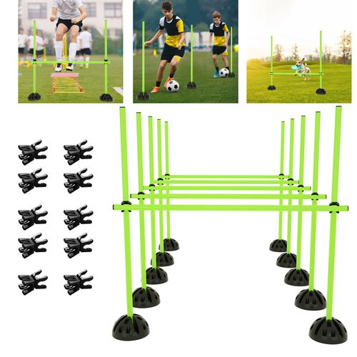 TATIVALO Hurdles Slalom Bars Agility Training Set - Hurdles and Slalom Bars for Sports, Fitness, Coordination Training and Agility 15 Bars - 100 cm, 10 Feet and 10 Clips, Green
