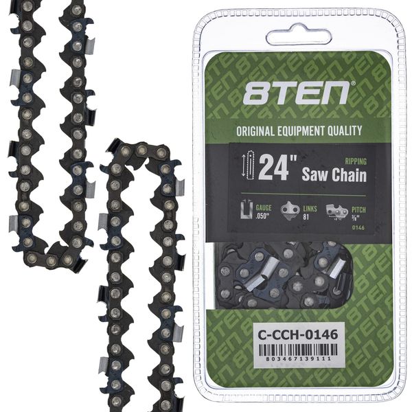 8TEN Ripping Chainsaw Chain 24 Inch .050 3/8 81DL For Echo CS-600P Jonsered 2260 Craftsman Pro-55