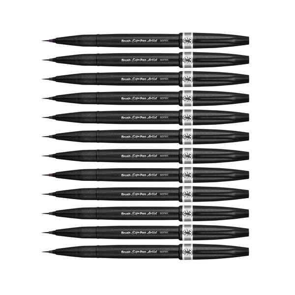 Pentel SESF30C-NX Extra Fine Brush Tip, 12 Pieces Grey