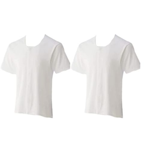 yuaseiharu Men's Nursing Underwear, Short Sleeve, Open Front, Set of 2, 100% Cotton, One-touch Underwear, White, white