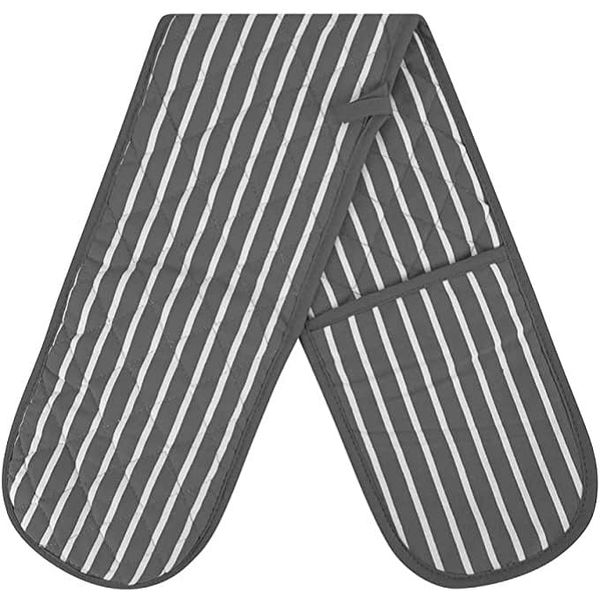 100% Cotton Heat Resistant Stripe Double Oven Glove Mitt for Home Kitchen Restaurant Hot Oven Pots Kitchen Tray Pans-Grey | Potholders & Kitchen Mitts from Heat Resistant Material.