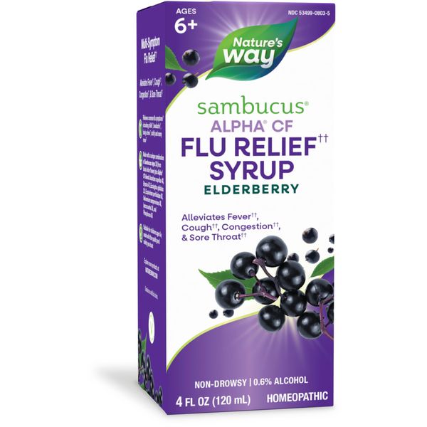 Nature's Way Sambucus Alpha CF Flu Relief* Syrup with Sambucus nigra 3X and Alpha CF, Relieves Flu Symptoms*, 4 Fl Oz (Packaging May Vary)